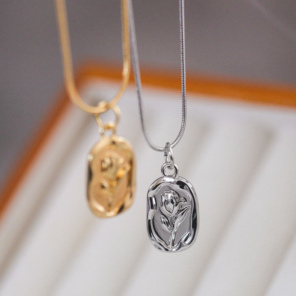 Wholesale Tulip necklace titanium steel 18k gold plated rose pendant